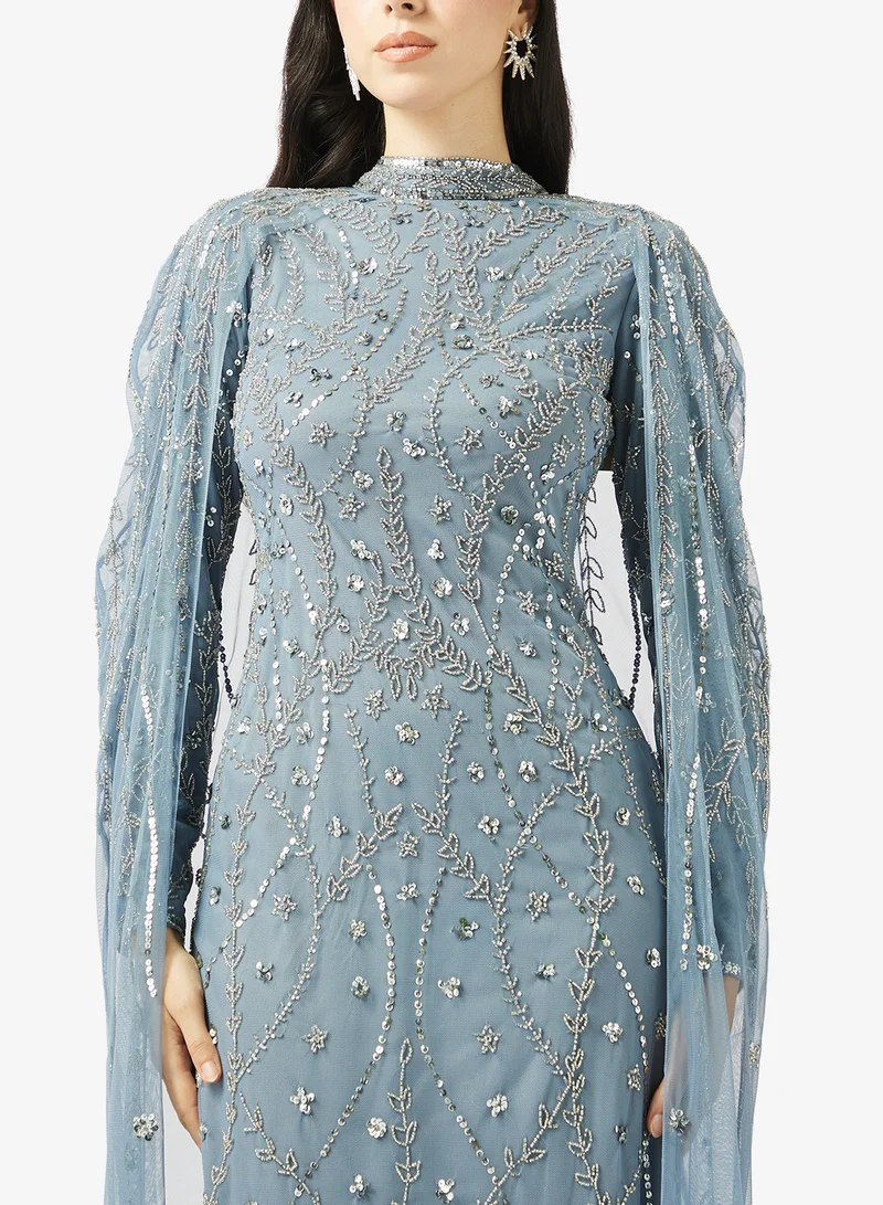 Maryisa  Cape Sleeve Sequin Maxi Dress for Women | Best Price UAE
